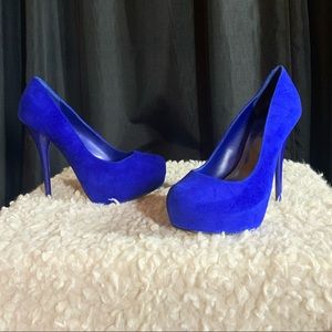 blue suede platform stiletto shoes